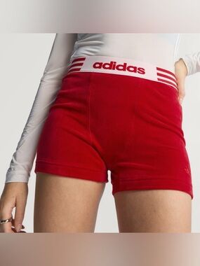 adidas WINTERIZED BOOTY SHORTS Red High-Rise Athletic Shorts